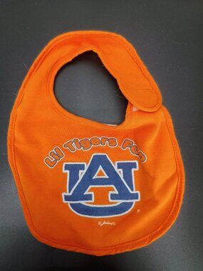 Lil Tigers Fan Auburn University Baby Bib With Closure - Orange & Blue Cotton Po